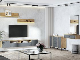 Модульная гостиная Байкал (дуб крафт золотой/графит) в Новосибирске - mebel-nsk.ru | фото