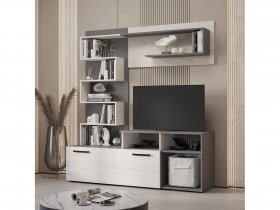 Стенка Евро (графит/дуб крафт белый) в Новосибирске - mebel-nsk.ru | фото